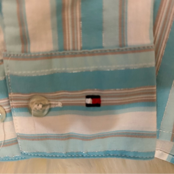 Tommy Hilfiger Button Down Striped Shirt Size  Medium Blue and White - Picture 6 of 8
